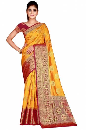 Adorn The Pretty Angelic Look Wearing This Weving Designer Rich Pallu Saree In Fine Color Paired With Contrasting Colored Blouse. This Saree Is Fabricated On Nylon Silk Paired With Nylon Silk Fabricated Blouse. Its Pretty Color Pallete Will Give An Attractive Look To Your Personality. 