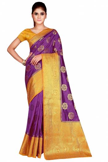 Adorn The Pretty Angelic Look Wearing This Weving Designer Rich Pallu Saree In Fine Color Paired With Contrasting Colored Blouse. This Saree Is Fabricated On Nylon Silk Paired With Nylon Silk Fabricated Blouse. Its Pretty Color Pallete Will Give An Attractive Look To Your Personality. 