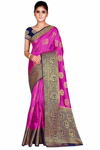 Adorn The Pretty Angelic Look Wearing This Weving Designer Rich Pallu Saree In Fine Color Paired With Contrasting Colored Blouse. This Saree Is Fabricated On Nylon Silk Paired With Nylon Silk Fabricated Blouse. Its Pretty Color Pallete Will Give An Attractive Look To Your Personality. 