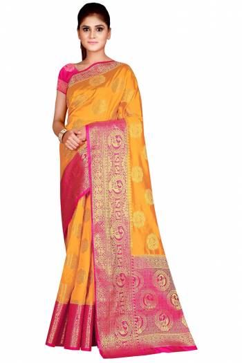 Adorn The Pretty Angelic Look Wearing This Weving Designer Rich Pallu Saree In Fine Color Paired With Contrasting Colored Blouse. This Saree Is Fabricated On Nylon Silk Paired With Nylon Silk Fabricated Blouse. Its Pretty Color Pallete Will Give An Attractive Look To Your Personality. 