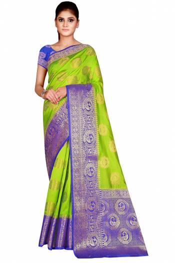 Adorn The Pretty Angelic Look Wearing This Weving Designer Rich Pallu Saree In Fine Color Paired With Contrasting Colored Blouse. This Saree Is Fabricated On Nylon Silk Paired With Nylon Silk Fabricated Blouse. Its Pretty Color Pallete Will Give An Attractive Look To Your Personality. 