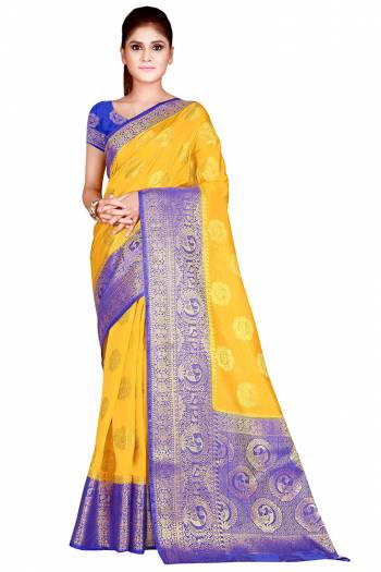 Adorn The Pretty Angelic Look Wearing This Weving Designer Rich Pallu Saree In Fine Color Paired With Contrasting Colored Blouse. This Saree Is Fabricated On Nylon Silk Paired With Nylon Silk Fabricated Blouse. Its Pretty Color Pallete Will Give An Attractive Look To Your Personality. 