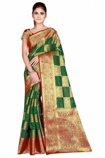 Adorn The Pretty Angelic Look Wearing This Heavy Weaving Jacquard Designer Saree In Fine Color Paired With Contrasting Colored Blouse. This Saree Is Fabricated On Nylon Silk Paired With Blouse. Its Pretty Color Pallete Will Give An Attractive Look To Your Personality. 
