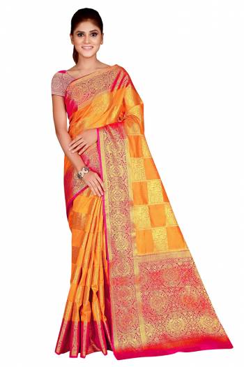 Adorn The Pretty Angelic Look Wearing This Heavy Weaving Jacquard Designer Saree In Fine Color Paired With Contrasting Colored Blouse. This Saree Is Fabricated On Nylon Silk Paired With Blouse. Its Pretty Color Pallete Will Give An Attractive Look To Your Personality. 
