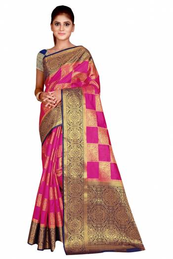 Adorn The Pretty Angelic Look Wearing This Heavy Weaving Jacquard Designer Saree In Fine Color Paired With Contrasting Colored Blouse. This Saree Is Fabricated On Nylon Silk Paired With Blouse. Its Pretty Color Pallete Will Give An Attractive Look To Your Personality. 
