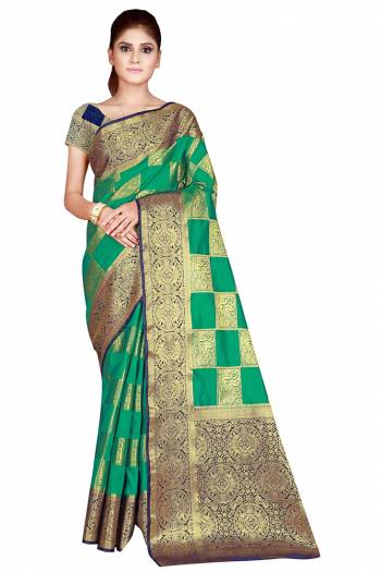 Adorn The Pretty Angelic Look Wearing This Heavy Weaving Jacquard Designer Saree In Fine Color Paired With Contrasting Colored Blouse. This Saree Is Fabricated On Nylon Silk Paired With Blouse. Its Pretty Color Pallete Will Give An Attractive Look To Your Personality. 
