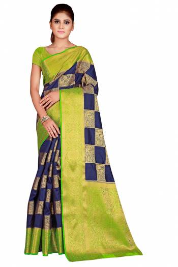 Adorn The Pretty Angelic Look Wearing This Heavy Weaving Jacquard Designer Saree In Fine Color Paired With Contrasting Colored Blouse. This Saree Is Fabricated On Nylon Silk Paired With Blouse. Its Pretty Color Pallete Will Give An Attractive Look To Your Personality. 
