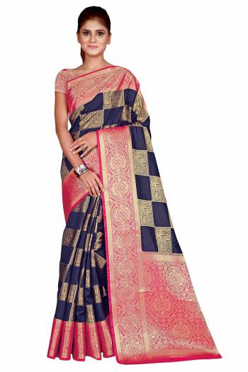 Adorn The Pretty Angelic Look Wearing This Heavy Weaving Jacquard Designer Saree In Fine Color Paired With Contrasting Colored Blouse. This Saree Is Fabricated On Nylon Silk Paired With Blouse. Its Pretty Color Pallete Will Give An Attractive Look To Your Personality. 
