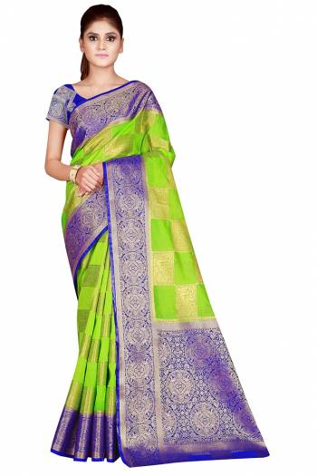 Adorn The Pretty Angelic Look Wearing This Heavy Weaving Jacquard Designer Saree In Fine Color Paired With Contrasting Colored Blouse. This Saree Is Fabricated On Nylon Silk Paired With Blouse. Its Pretty Color Pallete Will Give An Attractive Look To Your Personality. 
