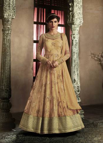 Look Pretty This Designer Floor Length Suit In Lovely  Color.?Its Pretty Embroidred Top Is Net Based Paired With Santoon Bottom And Chiffon Fabricated Embroidered Dupatta Which Gives An Attractive To The Suit.