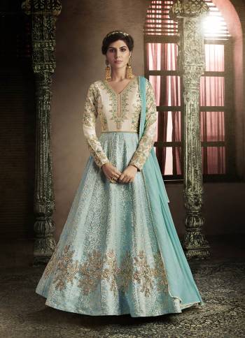 Look Pretty This Designer Floor Length Suit In Lovely  Color.?Its Pretty Embroidred Top Is Silk Based Paired With Santoon Bottom And Chiffon Fabricated Embroidered Dupatta Which Gives An Attractive To The Suit.