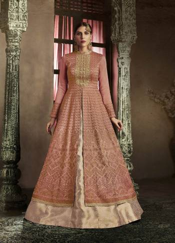 Look Pretty This Designer Floor Length Suit In Lovely  Color.?Its Pretty Embroidred Top Is Silk Based Paired With Jacquard Bottom And Chiffon Fabricated Embroidered Dupatta Which Gives An Attractive To The Suit.