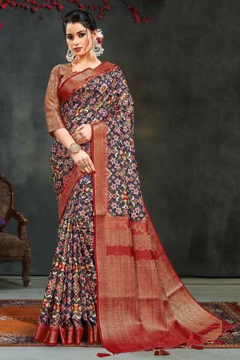 Grab This Pretty Elegant Looking Designer Saree In Fine Color Paired With Contrasting Colored Blouse. This Saree And Blouse Are Georgette Silk Based Beautified With Weaving Jacquard Pallu And Boddy With Printed. Buy Now.