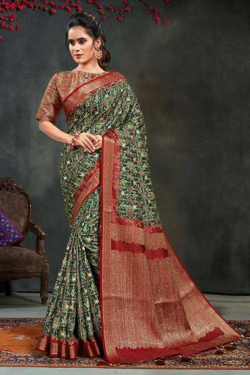 Grab This Pretty Elegant Looking Designer Saree In Fine Color Paired With Contrasting Colored Blouse. This Saree And Blouse Are Georgette Silk Based Beautified With Weaving Jacquard Pallu And Boddy With Printed. Buy Now.