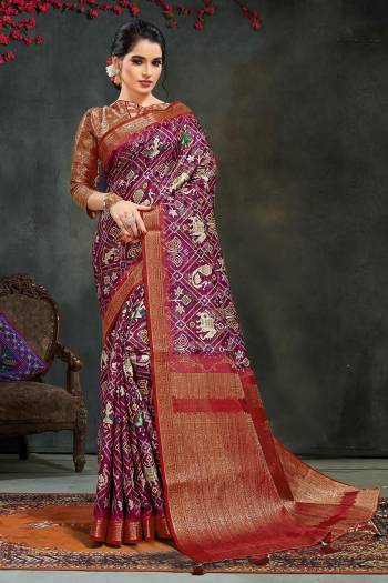 Grab This Pretty Elegant Looking Designer Saree In Fine Color Paired With Contrasting Colored Blouse. This Saree And Blouse Are Georgette Silk Based Beautified With Weaving Jacquard Pallu And Boddy With Printed. Buy Now.