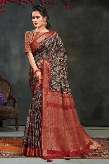 Grab This Pretty Elegant Looking Designer Saree In Fine Color Paired With Contrasting Colored Blouse. This Saree And Blouse Are Georgette Silk Based Beautified With Weaving Jacquard Pallu And Boddy With Printed. Buy Now.