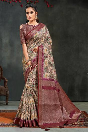 Grab This Pretty Elegant Looking Designer Saree In Fine Color Paired With Contrasting Colored Blouse. This Saree And Blouse Are Georgette Silk Based Beautified With Weaving Jacquard Pallu And Boddy With Printed. Buy Now.