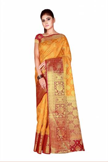 Celebrate This Festive Season In This Very Pretty Weaving Jacquard Designer Saree Paired With Contrasting Colored Blouse. This Saree and Blouse Are Nylon Silk Based Beautified Saree. 
