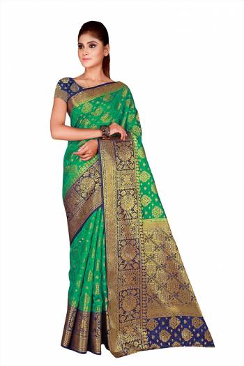 Celebrate This Festive Season In This Very Pretty Weaving Jacquard Designer Saree Paired With Contrasting Colored Blouse. This Saree and Blouse Are Nylon Silk Based Beautified Saree. 
