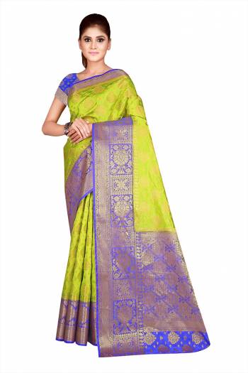 Celebrate This Festive Season In This Very Pretty Weaving Jacquard Designer Saree Paired With Contrasting Colored Blouse. This Saree and Blouse Are Nylon Silk Based Beautified Saree. 
