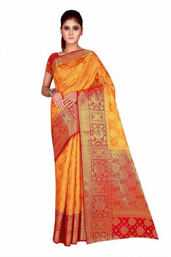 Celebrate This Festive Season In This Very Pretty Weaving Jacquard Designer Saree Paired With Contrasting Colored Blouse. This Saree and Blouse Are Nylon Silk Based Beautified Saree. 
