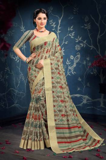 Celebrate This Festive Season In This Very Pretty Dusty Colored Designer Saree Paired With Contrasting Colored Blouse. This Saree and Blouse Are Cotton Based Beautified With Detailed Weving Jacquard Border. 