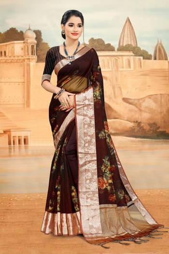 Look Attractive Wearing This Dark Dusty Colored Saree Paired With Blouse.  This Heavy Designer Saree Is Organza Based Which Gives A Rich Look To Your Personality. Buy This Pretty Saree Now.