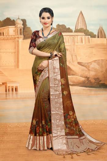 Look Attractive Wearing This Dark Dusty Colored Saree Paired With Blouse.  This Heavy Designer Saree Is Organza Based Which Gives A Rich Look To Your Personality. Buy This Pretty Saree Now.