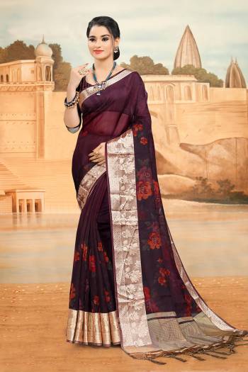 Look Attractive Wearing This Dark Dusty Colored Saree Paired With Blouse.  This Heavy Designer Saree Is Organza Based Which Gives A Rich Look To Your Personality. Buy This Pretty Saree Now.