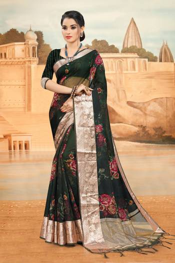 Look Attractive Wearing This Dark Dusty Colored Saree Paired With Blouse.  This Heavy Designer Saree Is Organza Based Which Gives A Rich Look To Your Personality. Buy This Pretty Saree Now.