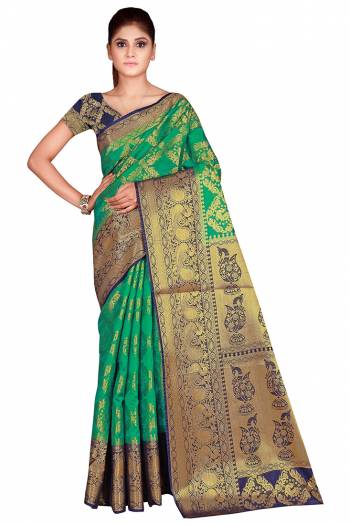 Celebration This Festive Season In This Very Pretty Weaving Jacquard Designer Saree Paired With Contrasting Colored Blouse. This Saree and Blouse Are Nylon Silk Based Beautified Saree. 
