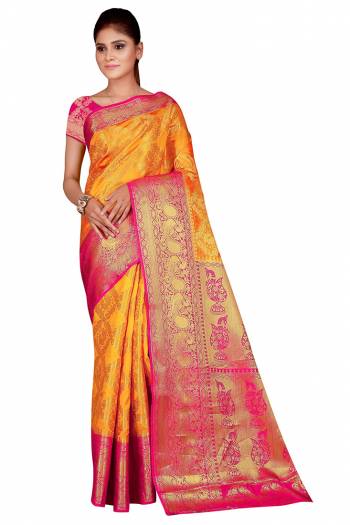 Celebration This Festive Season In This Very Pretty Weaving Jacquard Designer Saree Paired With Contrasting Colored Blouse. This Saree and Blouse Are Nylon Silk Based Beautified Saree. 
