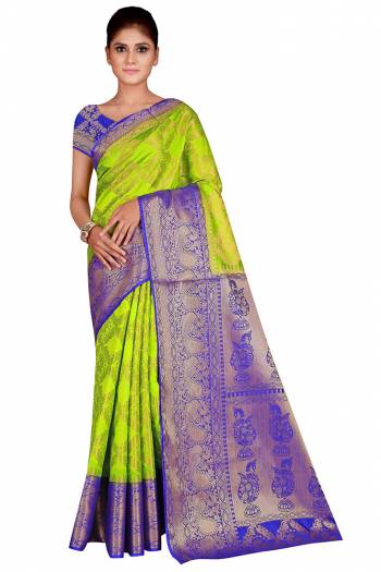 Celebration This Festive Season In This Very Pretty Weaving Jacquard Designer Saree Paired With Contrasting Colored Blouse. This Saree and Blouse Are Nylon Silk Based Beautified Saree. 
