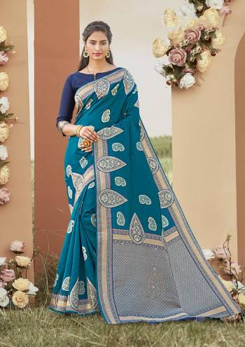 Adorn The Pretty Angelic Look Wearing This Heavy Designer Wevon Border Pallu With Sirki Work Saree In Dark Color Paired With Contrasting  Colored Blouse. This Saree Is Fabricated On Silk Paired With Silk Fabricated Blouse. Its Pretty Color Pallete Will Give An Attractive Look To Your Personality. 