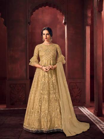 Look Pretty In This Beautiful Designer Floor Length Dress In Creem Color Paired With Dupatta. This Semi-Stitched Dress Are Fabricated On Net Beautified With Pretty Embroidery. Buy Now