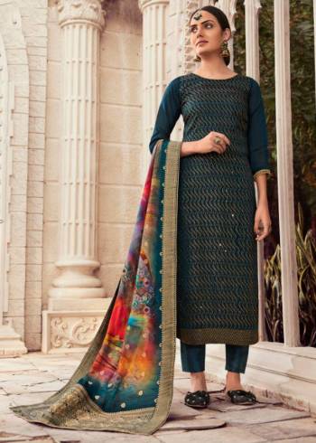 Shine Dark Wearing This Suit In Colored Top, Bottom With Multi Colored Dupatta. Its Top Is Fabricated On Silk With Diamond Work Paired With Viscose Santoon Bottom And Dola Silk Jacquard With Digital Print Dupatta. Get This Stitched As PerYour Desired Fit And Comfor