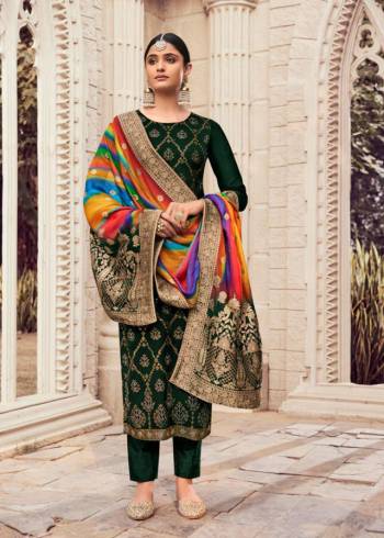 Shine Dark Wearing This Suit In Colored Top, Bottom With Multi Colored Dupatta. Its Top Is Fabricated On Silk With Diamond Work Paired With Viscose Santoon Bottom And Dola Silk Jacquard With Digital Print Dupatta. Get This Stitched As PerYour Desired Fit And Comfor