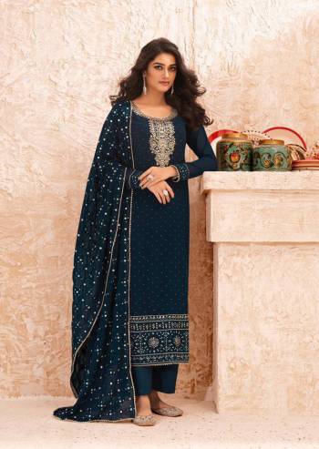 The Upcoming Festive And Wedding Season With This Heavy Designer Straight Suit In All Over Fine Color. Its Heavy Embroidered Top And Dupatta are Fabricated On Georgette Paired With Dull Santoon Fabricated Bottom. Its Contrasting Jari And Sequance Embroidery Work Is Giving A More Enhnaced And Attractive Look.