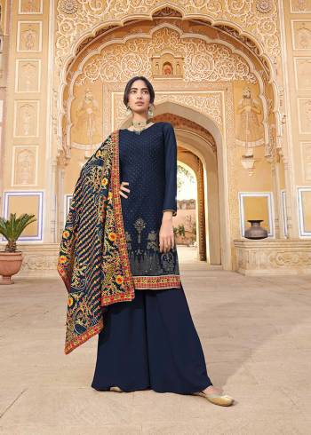 Garb This Heavy Designer Straight Suit In All Over Dark Color. Its Heavy Machine Diamond Work In Top And Dupatta are Fabricated On Georgette With Heavy Chain Stitch Embroidery Paired With Santoon Fabricated Bottom. Giving A More Enhnaced And Attractive Look.