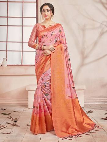 Celebrate This Festive Season In This Very Pretty Fine Colored Designer Saree Paired With Contrasting Colored Blouse. This Saree and Blouse Are Banarasi Silk Based Beautified With Detailed Wevon Border Pallu With Digital Print. 