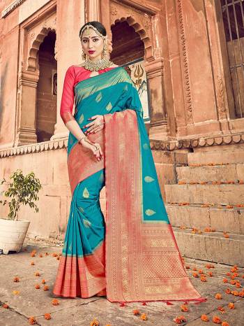 Grab This Pretty Elegant Looking Designer Saree In Dark Color Paired With Contrasting Blouse. This Saree And Blouse Are Banarasi Silk Based Beautified With Heavy Wevon Designer Work. Buy Now.