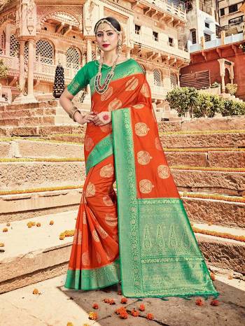 Grab This Pretty Elegant Looking Designer Saree In Dark Color Paired With Contrasting Blouse. This Saree And Blouse Are Banarasi Silk Based Beautified With Heavy Wevon Designer Work. Buy Now.