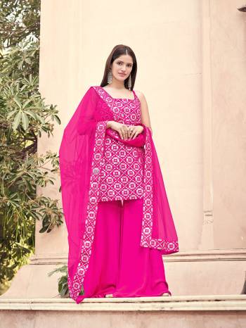 Rich And Elegant Looking Straight Suits Is Here In Pink Color. Its Top And Bottom Are Fabricated On Georgette Based Paired With Art Silk Fabricated Dupatta With Heavy Gota Patti And Thread Embroidery Work.