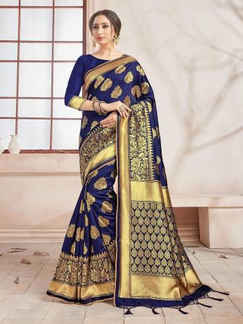 The Pretty Angelic Look Wearing This Heavy Designer Wevon Saree In Nevy Blue Color Paired With Blouse. This Saree Is Fabricated On Banarasi Silk Paired With Banarasi Silk Fabricated Blouse. Its Pretty Color Pallete Will Give An Attractive Look To Your Personality. 