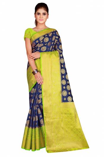 This Festive Season In This Very Pretty Weaving Jacquard Designer Saree Paired With Contrasting Colored Blouse. This Saree and Blouse Are Nylon Silk Based Beautified Saree. 
