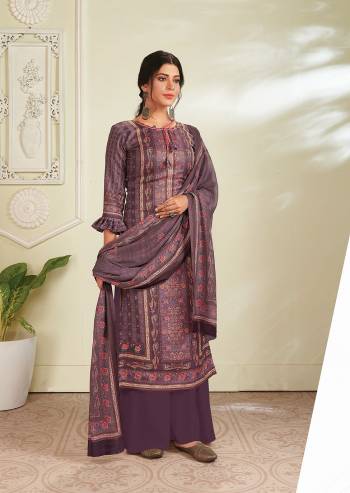 Your Rich And Elegant Taste In This Lovely Designer Straight suit In Dusty Color. Its Top Is Pashmina Based Paired With Pashmina Solid Bottom And Chiffon Dupatta. It Has Elegant Hand Work With Digital Print.