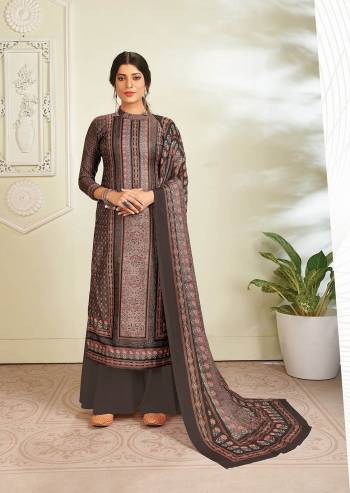 Your Rich And Elegant Taste In This Lovely Designer Straight suit In Dusty Color. Its Top Is Pashmina Based Paired With Pashmina Solid Bottom And Chiffon Dupatta. It Has Elegant Hand Work With Digital Print.