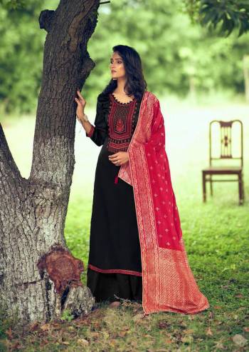 For Your Semi-Casual Wear, Grab This Designer Embroidered Dress Material In Fine Colored Top Paired With Bottom And Dupatta Are Hand Dyeing. This Dress Material Is Dola Silk Based Paired With Botton Are Dull Santoon And Dola Jacquard Designer Fabricated Dupatta.