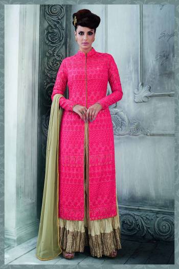 Look Pretty This Designer Floor Length Suit In Lovely  Color.?Its Pretty Embroidred Top Is Tusser Silk Based Paired With Dull Santoon Bottom And Chiffon Fabricated Dupatta Which Gives An Attractive To The Suit.