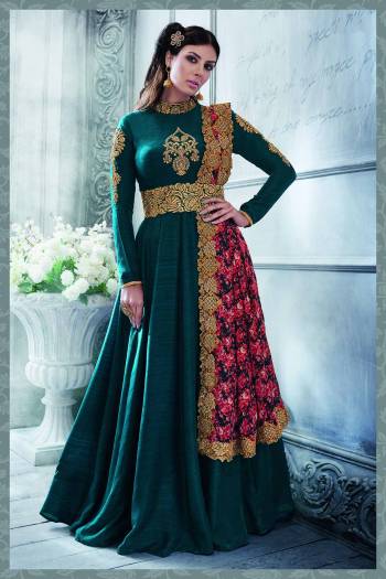 Look Pretty This Designer Floor Length Suit In Lovely  Color.?Its Pretty Embroidred Top Is Silk Based Paired With Santoon Bottom And Georgette Fabricated Embroidered Dupatta Which Gives An Attractive To The Suit.